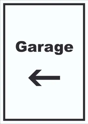 Produktbild von Garage Schild mit Text und Richtungspfeil links Auto Stellplatz hochkant A0 Rückseite selbstklebend