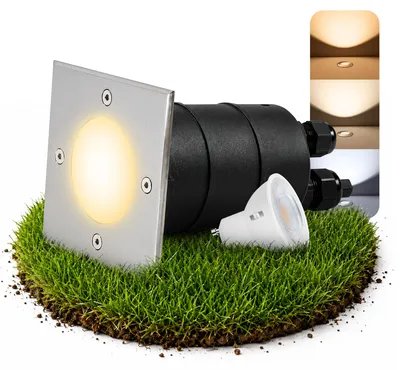 Produktbild von SSC-LUXon MADON Bodeneinbauleuchte IP67 Außenlampe - inkl. LED 6W GU10 dimmbar LumiFLEX warm / neutral / kalt - trittfest & befahrbar Bodenstrahler