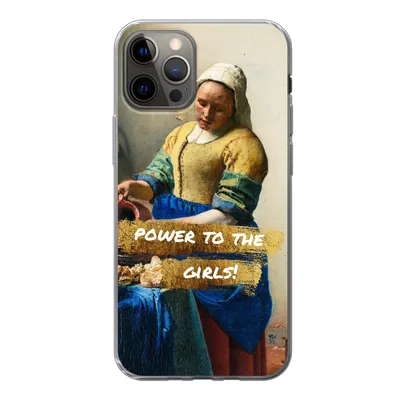 Produktbild von MuchoWow® Handyhülle Schutzhülle Hülle für iPhone 12 Pro Milchmädchen - Gold - Zitate - Gemälde - Alte Meister Silikon Softcase Handy Hülle - Abdeckung