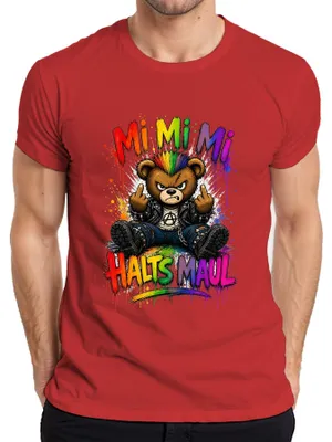 Immagine prodotto di Maglietta da uomo, rossa, taglia 3XL, con scritta "Mi Mi Mi Halts Maul Bär Punk Rocker Statement" (un'espressione sarcastica)
