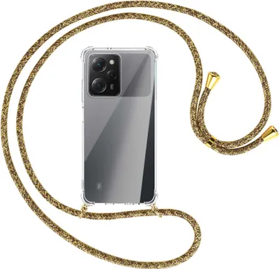 Produktbild von Handykette Backcover-Schutzhülle mit Band (Metall goldfarben) für Xiaomi Poco X5 Pro (6.67'') - braun+beige