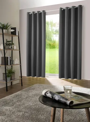 Produktbild von heimtexland ® 1 Paar Verdunklungsvorhänge Thermovorhang Verdunkelungsgardine Isolierend - Gesund Wohnen Ösenschal Typ139 Dunkelgrau HxB 245 x 135 cm