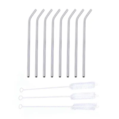 Produktbild von 8PCS Edelstahl Metall Trinkhalme Set mit 3 wiederverwendbaren Reinigungsbürsten Set