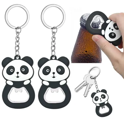 Panda-Flaschenöffner Schlüsselanhänger, 2 Stück, Metall/PVC, 6,5x4 cm