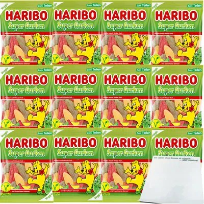 Produktbild von Haribo Super Gurken Veggie 12er Pack (12x175g Beutel) + usy Block