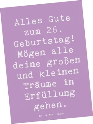 Produktbild von Mr. & Mrs. Panda Postkarte Spruch 26. Geburtstag - Lavendeltraum - Geschenk, Ansichtskarten, Freund, Fotokarte, Happy Birthday, Alter, Glückwunsch, Grußkarte, Träume