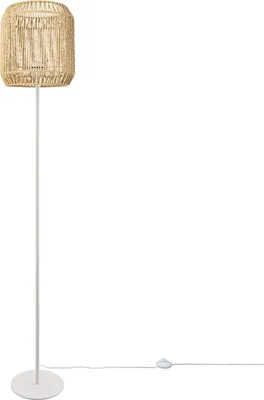 Qazqa Stehlampe 'Cortin' – Landhaus-Stil, Messing & Holz, Dimmbar, Für E27 Birnen
