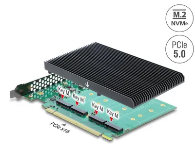 Obrázok produktu pre PCIe 5.0 x16 karta s 4 slotmi NVMe M.2 a chladičom