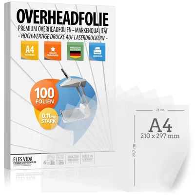 Produktbild von 100 Blatt Overheadfolie PEMIUM - DIN A4 transparent - Für LASERdrucker