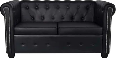 Produktbild von vidaXL Chesterfield-Sofa 2-Sitzer Kunstleder Schwarz