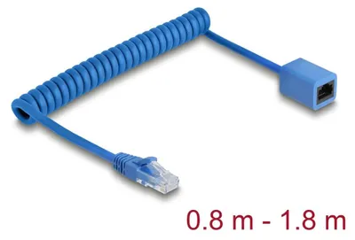 Immagine prodotto di Delock RJ45 Spiralkabel Stecker zu Buchse Cat.6 UTP 0.8 m bis 1.8 blau (90366)