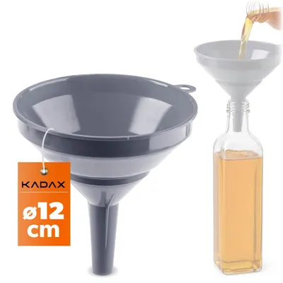 Produktbild von KADAX Trichter Ø 12 cm aus lebensmittelechtem Kunststoff, Einfülltrichter mit schmalem Auslauf, Einfüllhilfe für Flaschen, Küchentrichter, Kunststofftrichter für Küche (Grau)