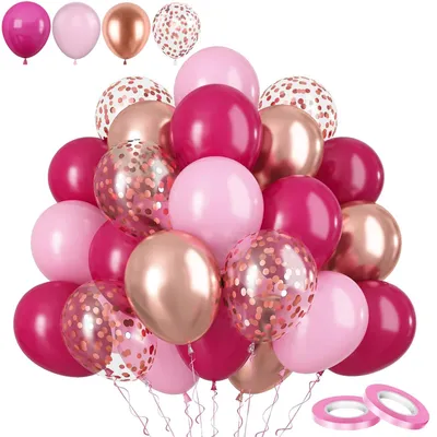 Produktbild von Luftballons Set - 60 Stück Latexballons mit Konfetti - Party Dekoration - Heißrosa Gold 12 Zoll