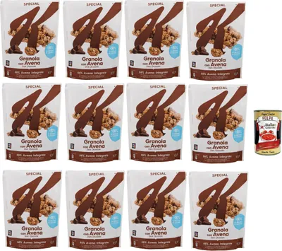 Produktbild von Special K, Crunchy Oat Granola Dark Chocolate Curls (12 x 320 g) – ballaststoffreiches Knusper Müsli mit dunklen Schokoraspeln – mit 30% weniger Zucker + Italian Gourmet polpa 400g