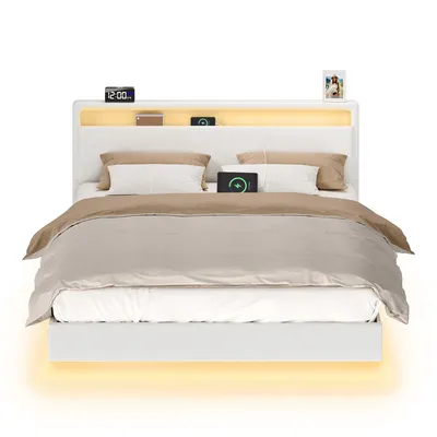 Obrázek produktu pro Rám postele VASAGLE, rám manželské postele, 160 x 200 cm, plovoucí optický efekt, postel s LED osvětlením, vysoké čelo, nabíjecí stanice, moderní