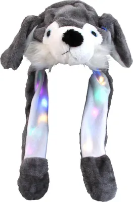 Produktbild von Wackelohr Mütze mit LED und beweglichen Ohren - aus Plüsch, Kostüm für Kinder und Erwachsene: Wolf grau sm-509LED Wackelohr Mütze wählen: Wolf grau sm-509LED
