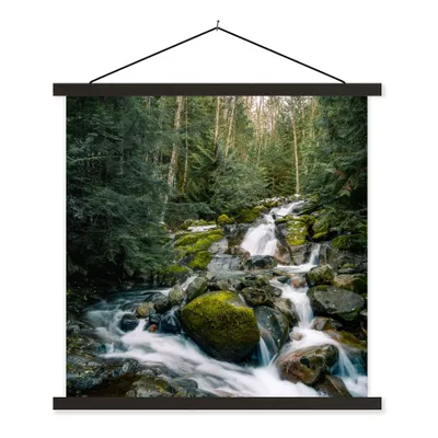 Produktbild von MuchoWow® Textilposter Natur - Wasserfall - Bäume - Herbst 40x40 cm mit schwarzem Rahmen - Fotos