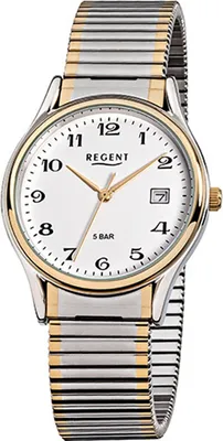 Produktbild von Regent Stahl Herren Uhr F-472 Quarzuhr Armband silber gold D2URF472