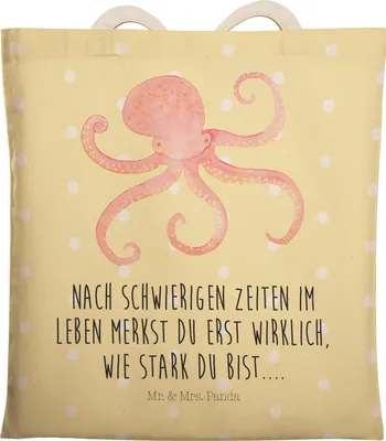 Produktbild von Mr. & Mrs. Panda Einkaufstasche Tintenfisch - Gelb Pastell - Geschenk, Gute Laune, Meer, Wasser, Stofftragetasche, Ozean, Krake, shopping bag, Tasche, Meerestier, Tote