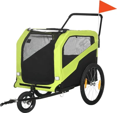 Produktbild von 2-in-1 Hundeanhänger, Fahrradanhänger für Hunde, Hundewagen mit Reflektoren, Hundebuggy max. 30 kg, Hundefahrradanhänger für Große Hunde, Oxford-Gewebe, Grün