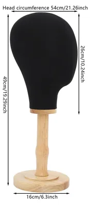 Obrázek produktu pro Manekýnská hlava pro klobouky a paruky – stolní stojan – výška 49 cm – odnímatelná hlava – podstavec 16 cm – obvod hlavy 54 cm – černá barva