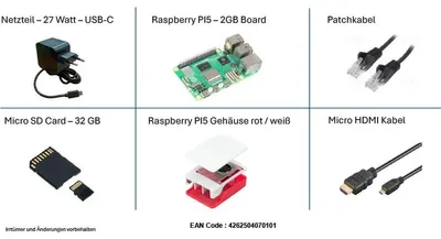 Image de Kit complet Raspberry Pi 5 2 Go : 2 Go / boîtier / carte SD 32 Go / accessoires
