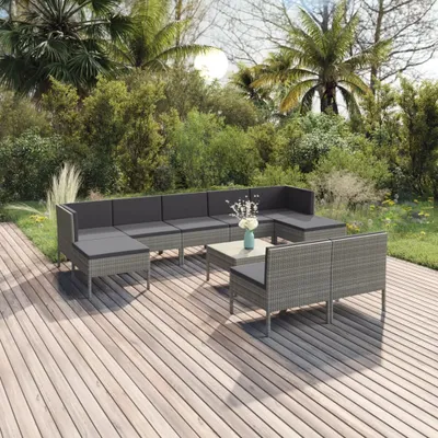 Obrázek produktu pro Maison Exclusive – 10dílná zahradní lounge sada s polštáři, poly ratan, šedá