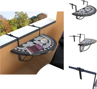 Immagine prodotto di vidaXL Tavolino da balcone sospeso Mosaico bianco e nero - Tavoli da giardino