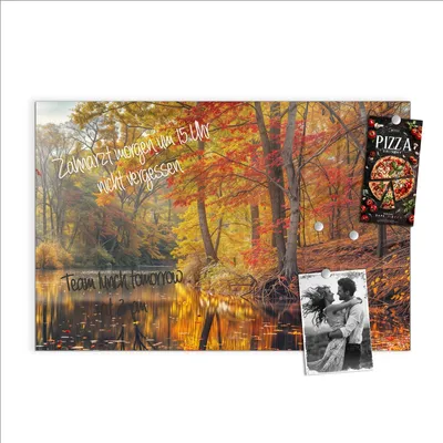 Produktbild von Magnettafel 90x60cm Pinnwand Whiteboard beschreibbar - Herbstwald See