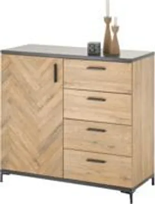 Produktbild von Kommode CARISSIO Schwarz, 4 Schubladen, 1 Tür, Bartex Eiche Holznachbildung