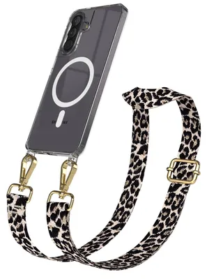 Produktbild von EAZY CASE - Handykette mit MagSafe Hülle für Samsung Galaxy A57, Handyband Leo Style, Karabiner Gold, Umhängeband in Taupe