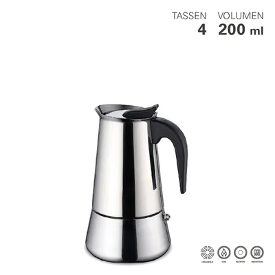 Produktbild von Weis Espressokocher 4 Tassen Edelstahl, Mokka-Kanne, Edelstahl, Edelstahl, 4 Tassen