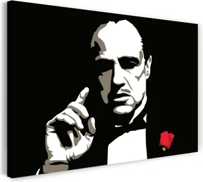 Produktbild von Leinwandbild (100x70cm): Filmplakat Der Pate Don Vito Corleone Marlon Brando nachgezeichnet, echter Holz-Keilrahmen inkl. Aufhänger, handgefertigt in Deutschland