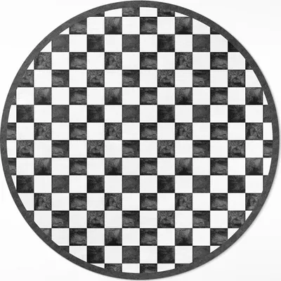 Produktbild von Monochromes Steinschachbrett – Vinyl Fußmatte – Ø 80cm – Rutschfest – Pflegeleicht & Langlebig