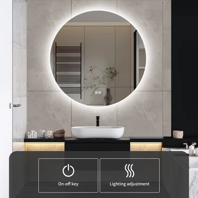 Obrázok produktu pre Okrúhle kúpeľňové zrkadlo s osvetlením LED, 3 farby svetla, stmievateľné, proti zahmlievaniu, 80 x 80 cm