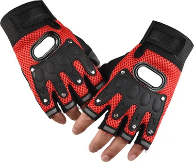 Immagine prodotto di Guanti da ciclismo a mezze dita, morbida imbottitura protettiva, rete traspirante, per arrampicata, ciclismo, rosso, taglia unica