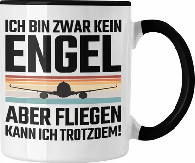 Produktbild von Trendation - Pilot Geschenk Tasse Flugzeug Fliegen Geschenkidee Piloten Kaffeetasse Kein Engel (Schwarz)