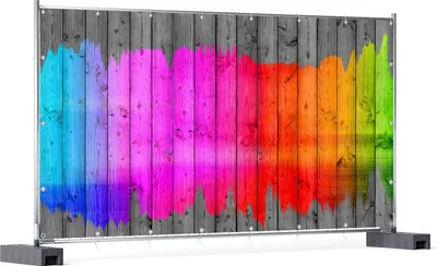 Produktbild von Wallario XXL Outdoor-Poster für Garten oder Balkon, Motiv Holzpaneel - Bemaltes buntes Holz, in ca. 340 x 173 cm