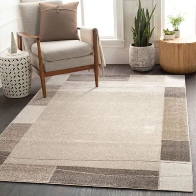 Produktbild von TT Home Teppich Bordüre Design Modern Wohnzimmerteppich Beige Schwarz Top Preis Größe 120x170 cm