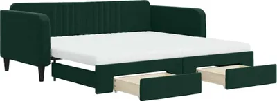 Obrázek produktu pro vidaXL Rozkládací postel se zásuvkami tmavě zelená 100x200 cm Velvet