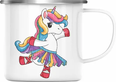 Produktbild von Trendation - Einhorn Emaille Tasse Geschenk Mädchen Tochter Einhörner Grafik Pferde Reiterin Geschenkidee Frau Mama (Silber)