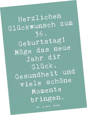 Produktbild von Mr. & Mrs. Panda Postkarte Spruch 36. Geburtstag Glückwünsche - Meeresbrise - Geschenk, bildkarte, Ansichtskarten, Ansichtskarte, Glückwunsch, Herzlichen, Glück, Familie