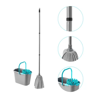 Produktbild von KLARVITA Wischmopp-Set 4-teilig – Eimer mit Auswringpresse, Viskose-Mopkopf und Steckstiel für die Bodenreinigung
