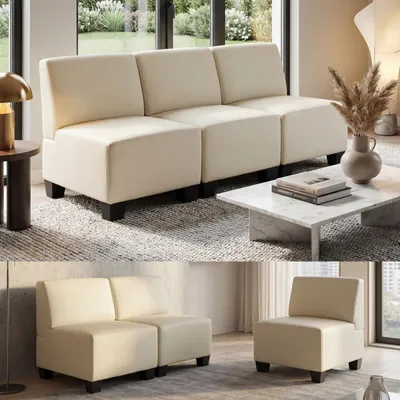 Produktbild von Modular 3-Sitzer Sofa Moncalieri, Kunstleder creme, ohne Armlehnen