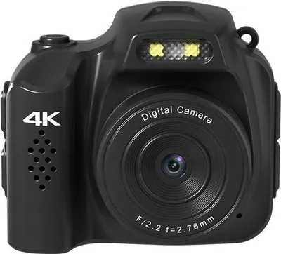 Productafbeelding van Compacte 4K-camera met 64MP, digitale retrocamera in zakformaat met LED-licht, ideaal voor beginners, kinderen en volwassenen, zwart