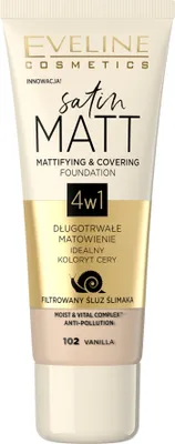 Produktbild von Eveline Cosmetics Satin Matt – mattierende, deckende Foundation, Farbton 102 vanilla