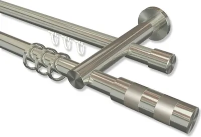 Produktbild von Interdeco Rundrohr-Innenlaufstange, Gardinenstange (Kombination) Edelstahl-Optik Modell Platon Mavell, 20 mm Ø 2-läufig, 280 cm (geteilt)