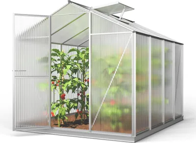 Produktbild von GFP Gewächshaus ECO-Star 4 Alu-Rahmen 192x256 cm 6 mm Doppelstegplatten, mit Fundamentrahmen automatischer Fensteröffner