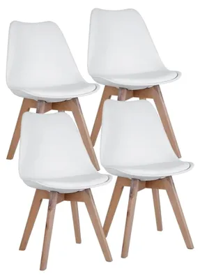 Produktbild von Esszimmerstühle Eiche weiß Schalenstühle 4er Set Küchenstühle Holz, Kunststoff, PP Sitzpolster, Kunstleder, BxTxH 48x42x82 cm