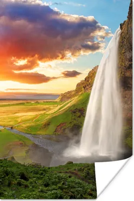 Produktbild von MuchoWow® Poster Wasserfall - Felsen - Sonnenuntergang - Berge - Orange 40x60 cm - Plakate für die Wand - Poster Babyzimmer